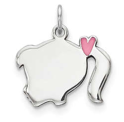 14K Gold Engraveable Girl Pendant in Silver with Pink Enamel