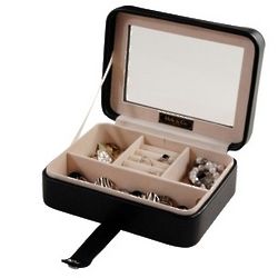 Rio Faux Leather Glass Top Jewelry Box in Black