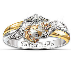 USMC Embrace Diamond Ring with Sculpted Marine Corps Emblem
