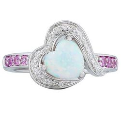 Lab-Created Opal, Pink Sapphire, & Diamond Heart Ring in Sterling