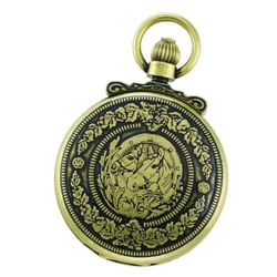 Antique Gold-Tone Horse Pocket Watch and Chain