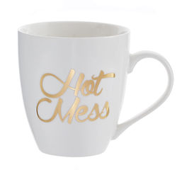 Hot Mess Coffee Mug in White and Gold