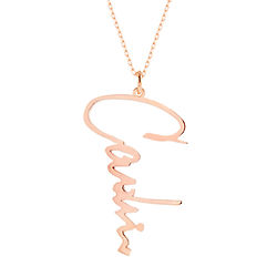 Personalized Signature Vertical Rose Gold Nameplate Necklace
