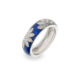 Sterling Silver Blue Enamel CZ Daisy Ring