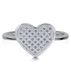 Sterling Silver Cubic Zirconia Flat Heart Shape Ring