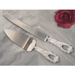 Elegant Rose Cake and Knife Set