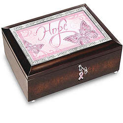 Breast Cancer Support Hope Music Box with Pink Ribbon Charm