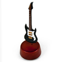Rotating Mini Jet Black Electric Guitar 18-Note Musical Figurine