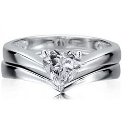 Sterling Silver Heart Cut Cubic Zirconia Solitaire Ring Set