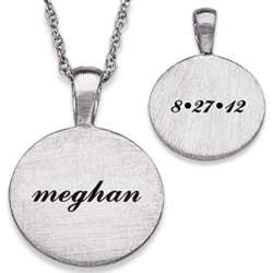Sterling Silver Engraved Name and Date Satin Disc Necklace