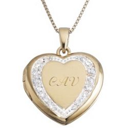 Personalized Gold Over Sterling Silver Pave Heart Locket