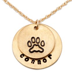 Gold Over Sterling Hand Stamped Name and Paw Print Pendant