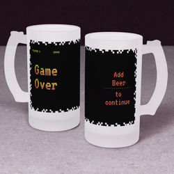 Game Over Frosted 16 oz Glass Beer Stein