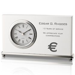 Years of Service White Piano Finish Desk Clock with Logo