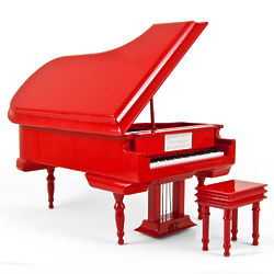Miniature 18-Note Grand Piano Musical Figurine with Bench in Red