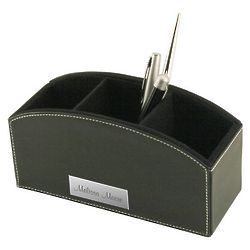 Black Leatherette Desktop Caddy with Engraved Plate