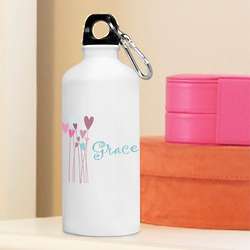Personalized Hearts and Flowers Water Bottle