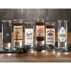 6 Whiskey and Tequila Label Shot Glasses