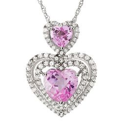 Simulated Pink & White Sapphire Heart Pendant in Sterling Silver