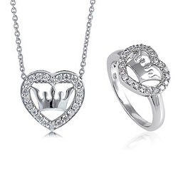 Cubic Zirconia Sterling Silver Crown and Heart Pendant and Ring