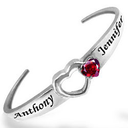 Personalized Birthstone Cuff Bangle Bracelet with Heart