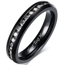 4MM Black Stainless Steel Eternity Ring with Clear CZ