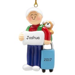 Personalized Lil' Traveler Boy with Teddy Ornament