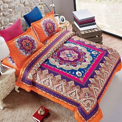 3-Piece Orange Bohemian Mandala Queen Comforter Set