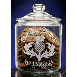 Personalized Scottish Thistle Glass Cookie Jar