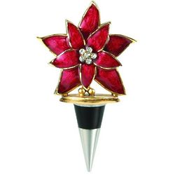 Enameled Poinsettia Wine Bottle Stopper with Crystals