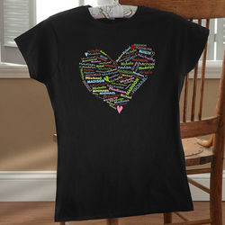 Her Heart of Love Personalized Black T-Shirt