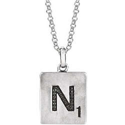 Personalized Silver and Black Diamond Scrabble Letter Necklace