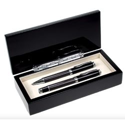 Personalized Black Glass Double Pen Set