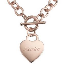 Personalized Classic Rose Gold Padlock Heart Toggle Necklace