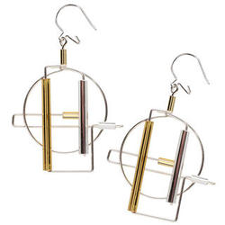 Architectural Wire and Glass Tube Circle Earrings