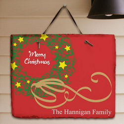 Personalized Christmas Wreath Welcome Plaque