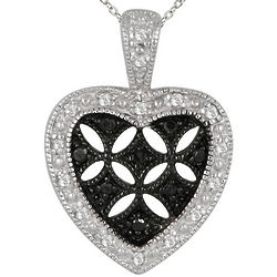 Sterling Silver Black and White Diamond Heart Pendant