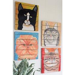 4 Recycled Wood Cat Paintings