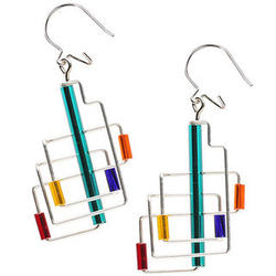 Square Architectural Wire & Glass Tube Earrings