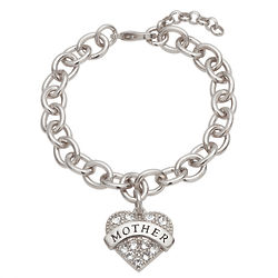 Mother's Rhodium-Plated Heart Bracelet with Crystals