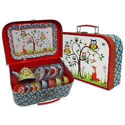 Woodland Animals Kids Tin Tea Set & Carry Case