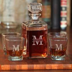 Personalized 5-Piece Initial Whiskey Decanter Set