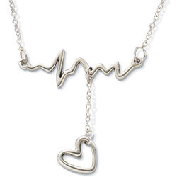 Sterling Silver EKG Necklace with Dangling Heart Charm