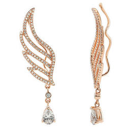 Rose Gold-Plated Cubic Zirconia Angel Wings Fashion Cuff Earrings