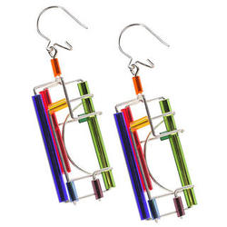 Multi-Colored Architectural Wire & Glass Tube Earrings