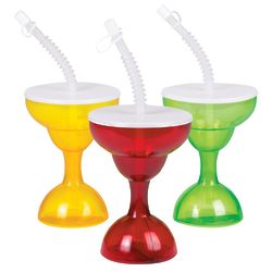 6 Plastic Margarita Cups with Lids and Straws