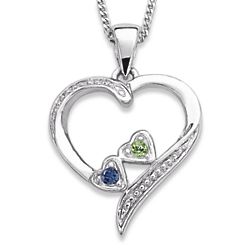 Sterling Silver Sister's Heart Two Birthstone Necklace
