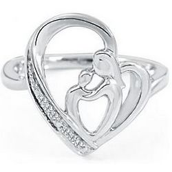 Sterling Silver Diamond Mother and Child Heart Ring