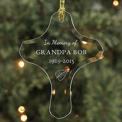 Engraved in Memory of Glass Cross Ornament