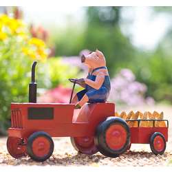 Handmade Recycled Metal Pig and Tractor Garden Sculpture